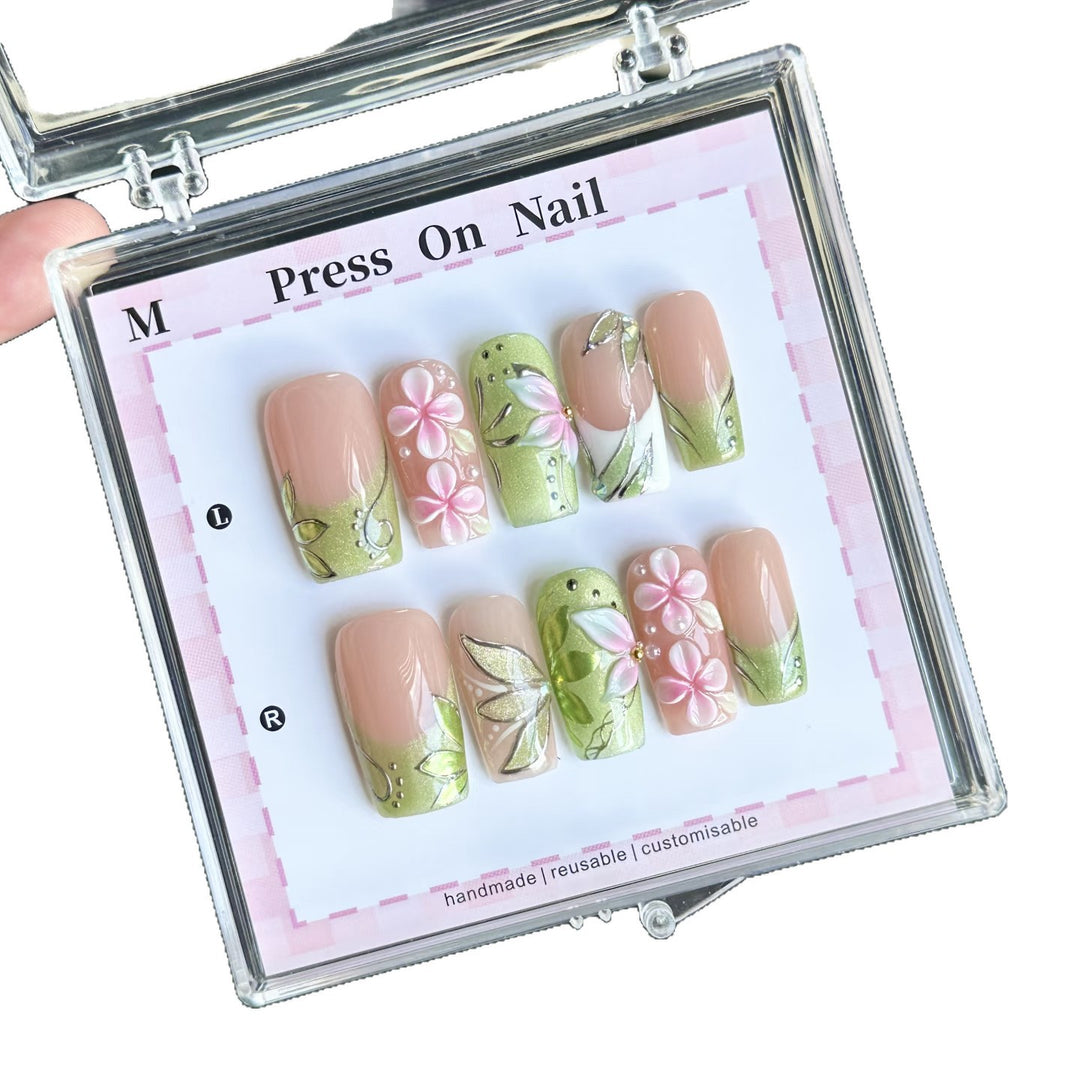 Handmade Floral Press-On Nail Art Set  1791773776