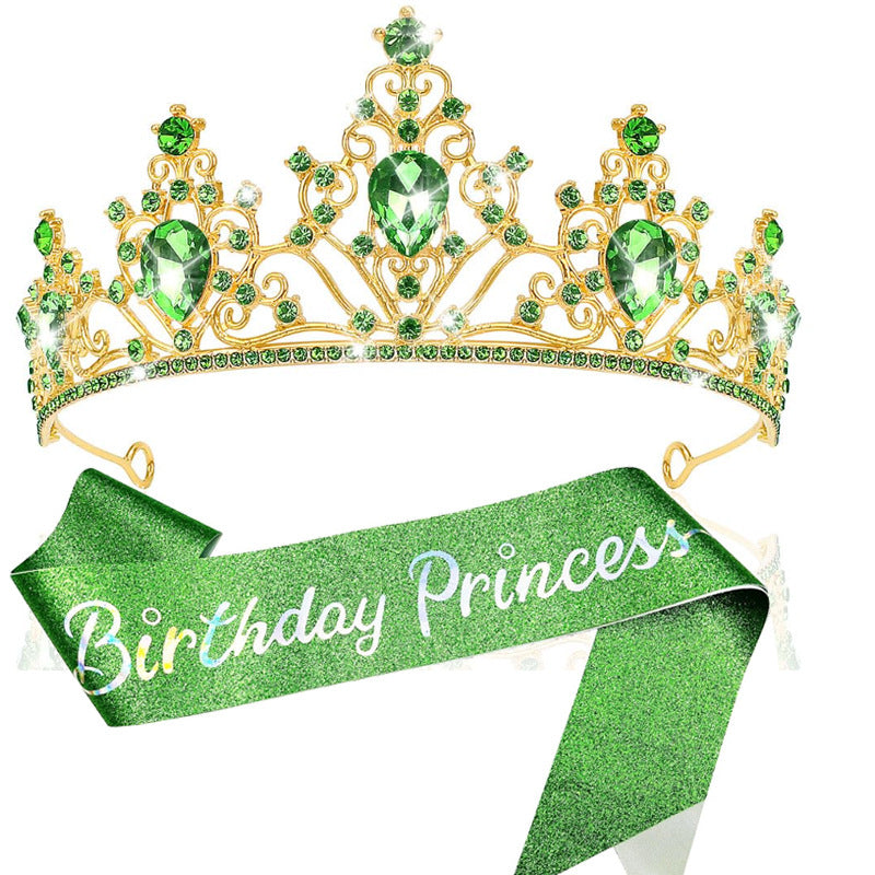 Girl crown with sparkling crystals and elegant birthday sash set Stornfield