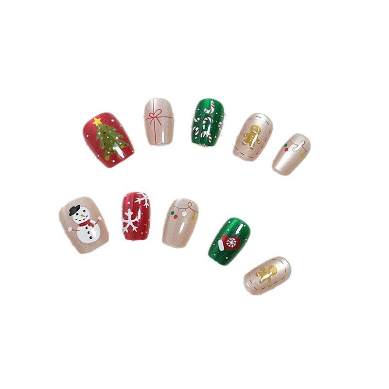 Festive Holiday-Themed Press-On Nail Art Set Stornfield