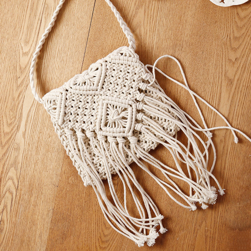 Macrame Crossbody Bag with Fringes and Decorative Details Stornfield