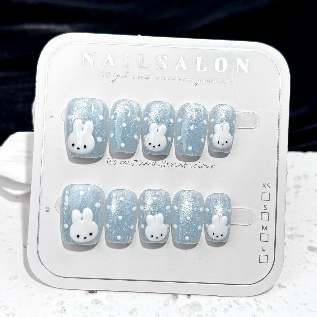 Decorative Press-On Nail Art Set with Whimsical Bunny Design