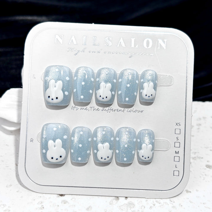 Decorative Press-On Nail Art Set with Whimsical Bunny Design