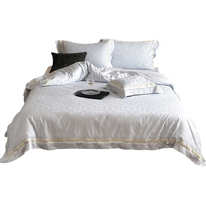 Jacquard Damask Duvet Cover Set with Sateen Backing Satin Border and Concealed Closure