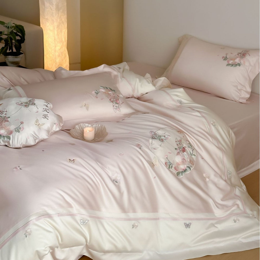 Embroidered Floral Satin Duvet Cover Set