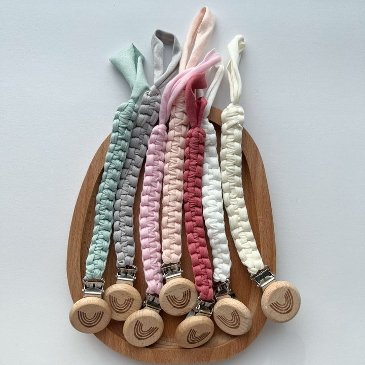 Braided Cotton Pacifier Lanyard with Engraved Wooden Safety Clip