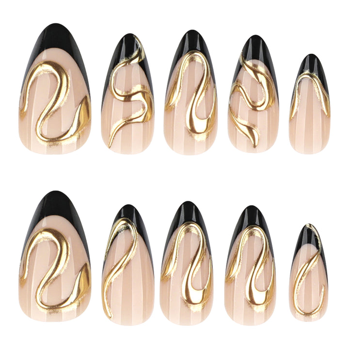 Artful stiletto nails with elegant gold design Stornfield