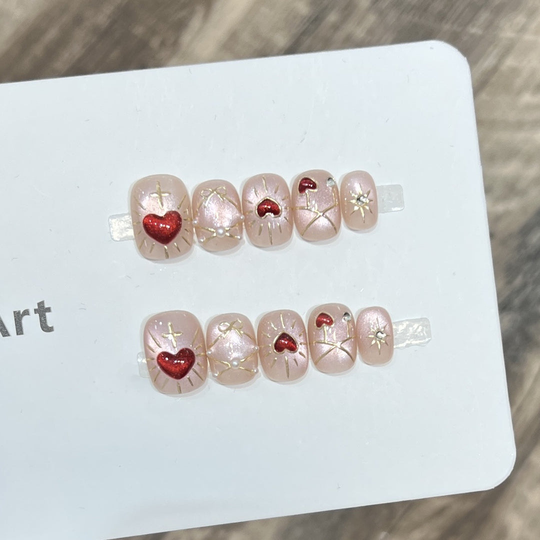 Artistic Heart-Themed Press-On Nail Art Set Stornfield