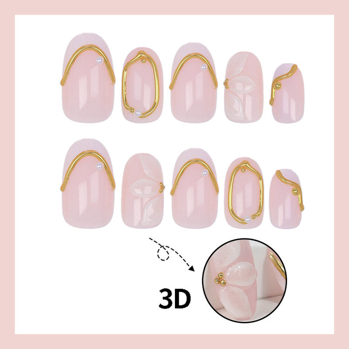 Elegant artificial nail set with romantic floral decorations Stornfield