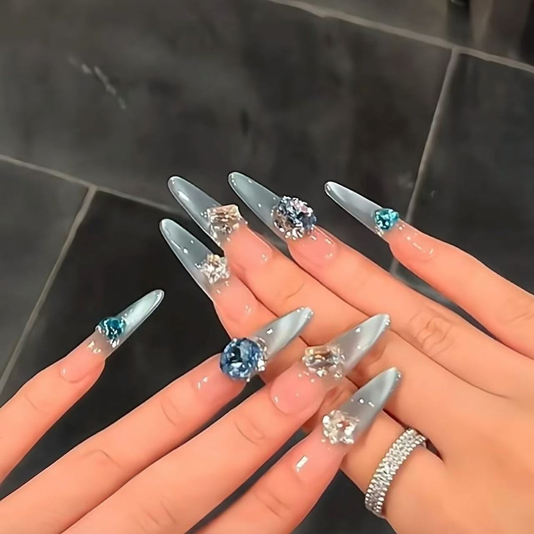 Stiletto Nail Art Extensions with Gemstone Accents