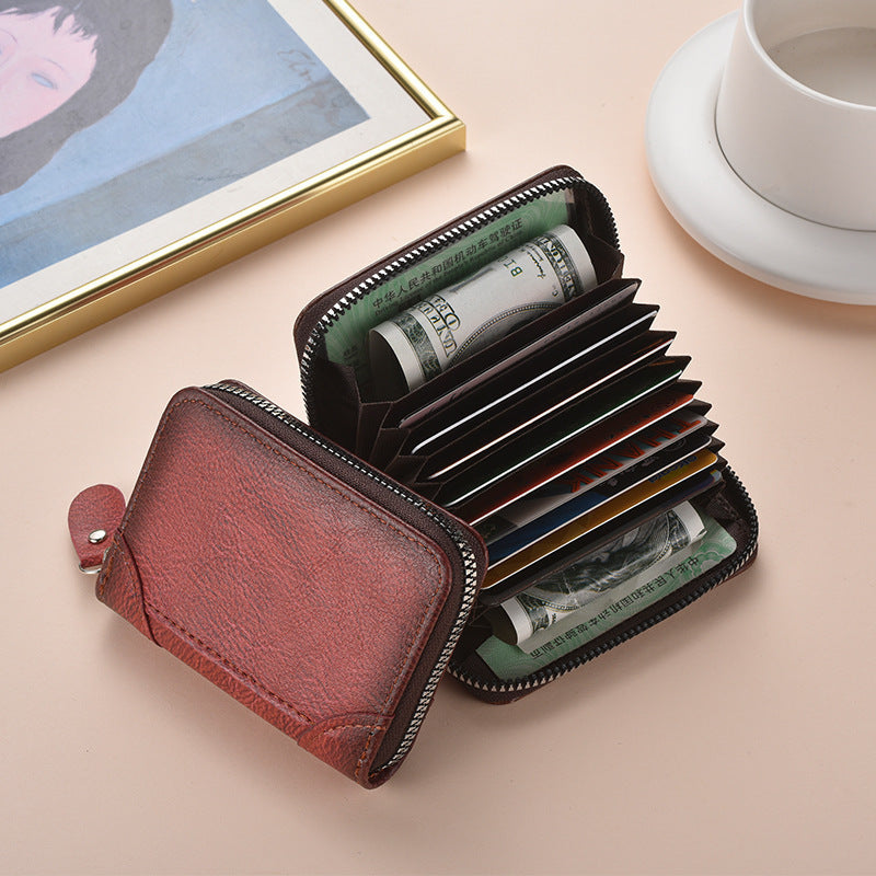 Zippered Leather Card Holder Wallet