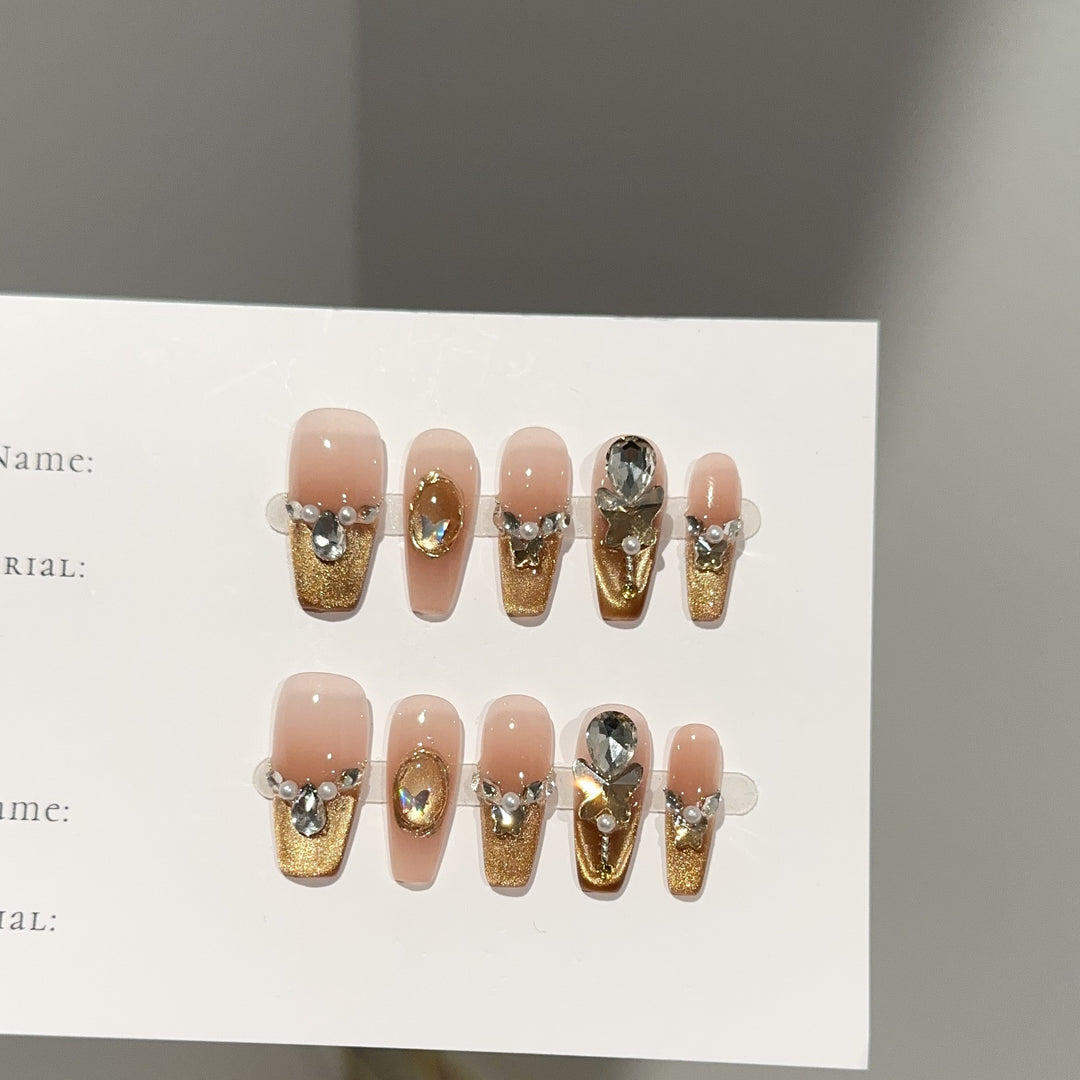 Elegant Gemstone-Accent Press-On Nail Set
