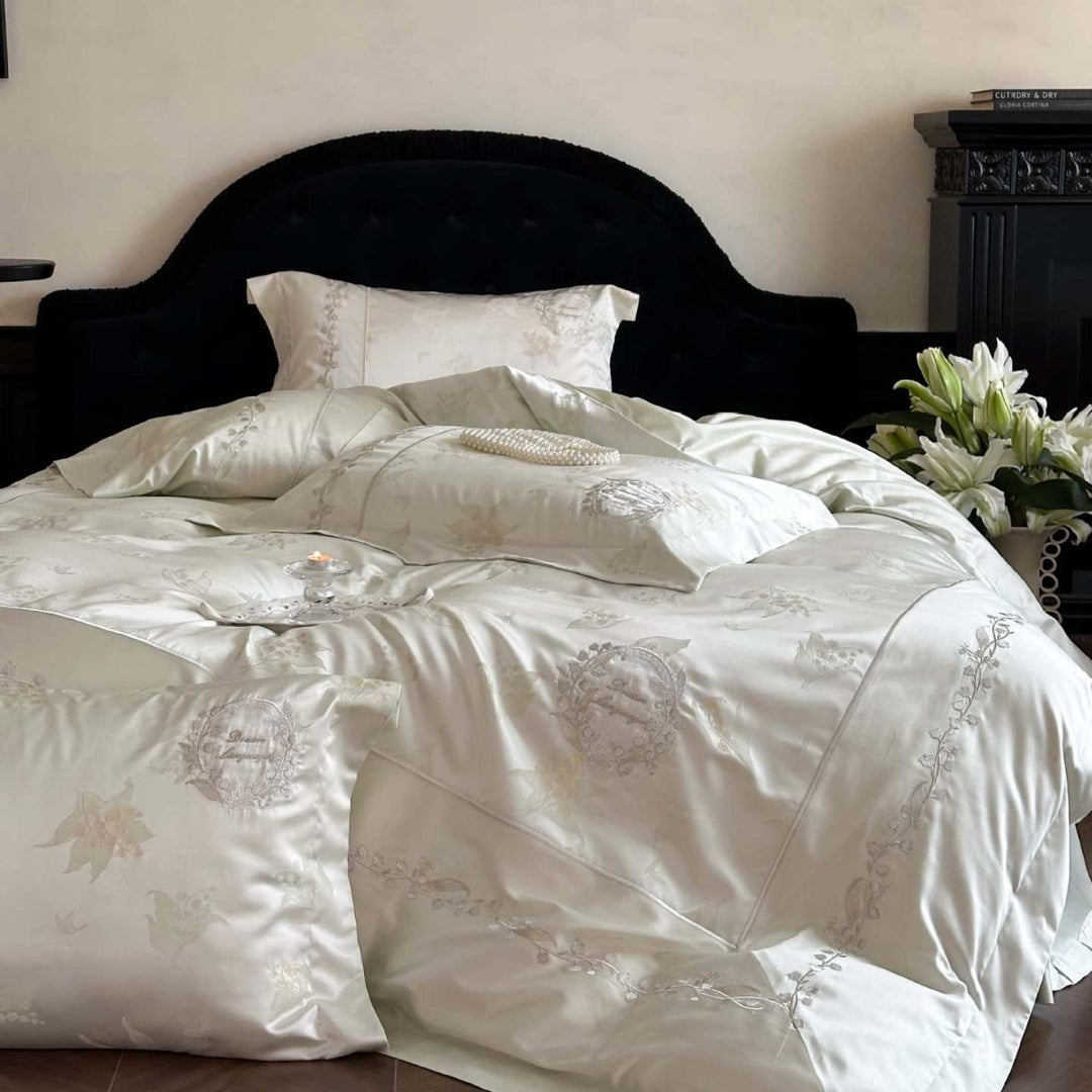 Luxurious cotton satin bedding set with embroidered medallion motif