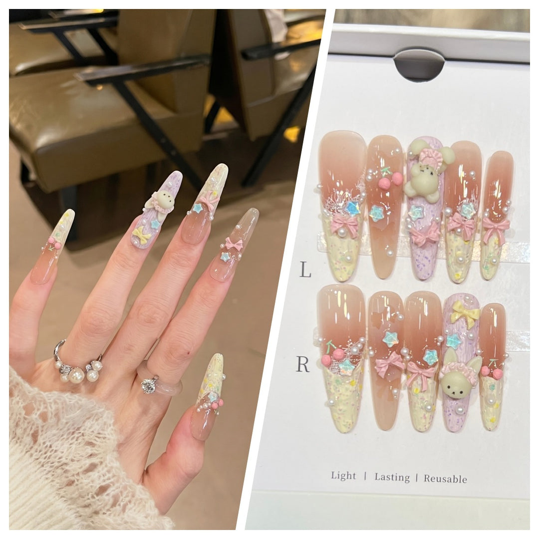 Artistic Stiletto Press-On Nail Set with Charming Patterns Stornfield