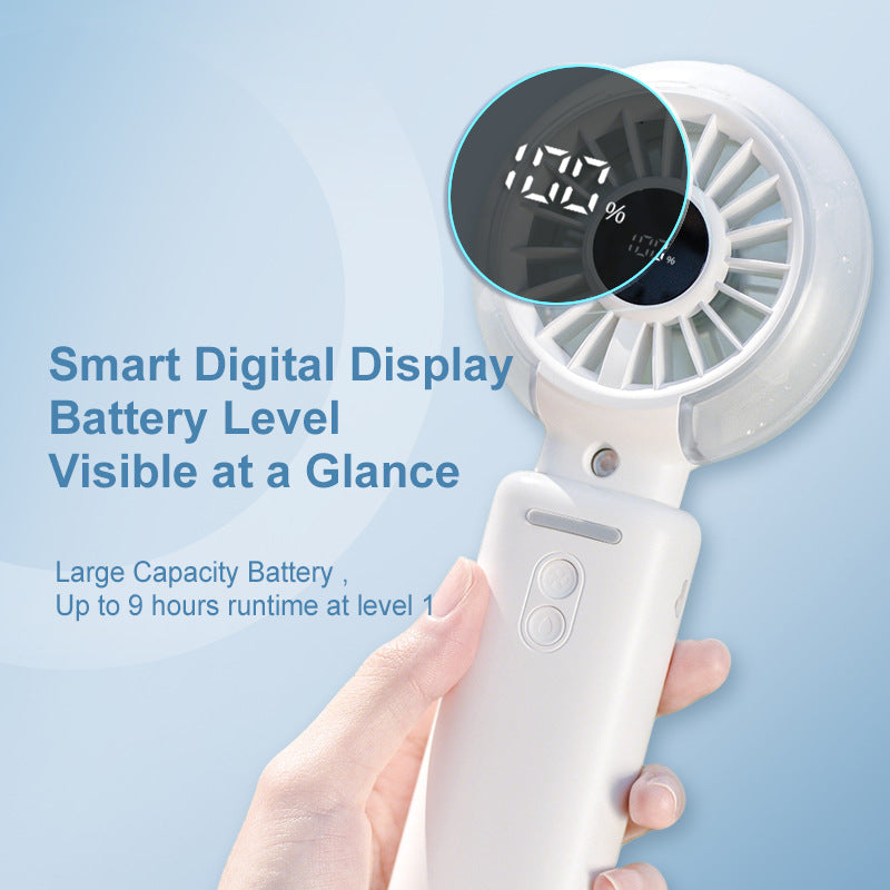 Cooling foldable rechargeable handheld fan with digital battery display and detachable neck strap Stornfield