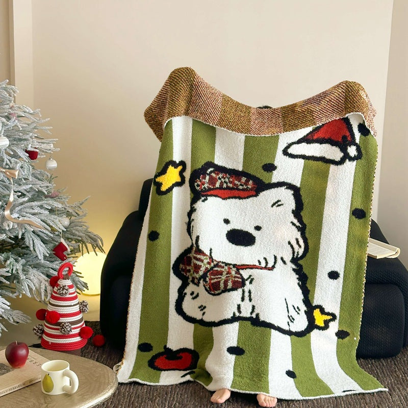 Cozy blanket in knit look with large animal face and soft terry surface