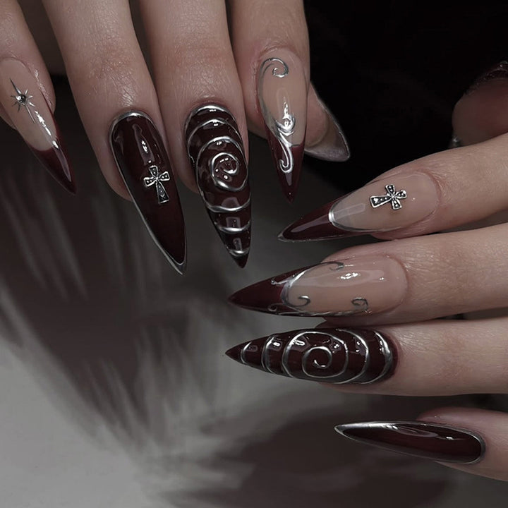 Artistic Stiletto Press-On Nails Set with Elaborate Designs Stornfield