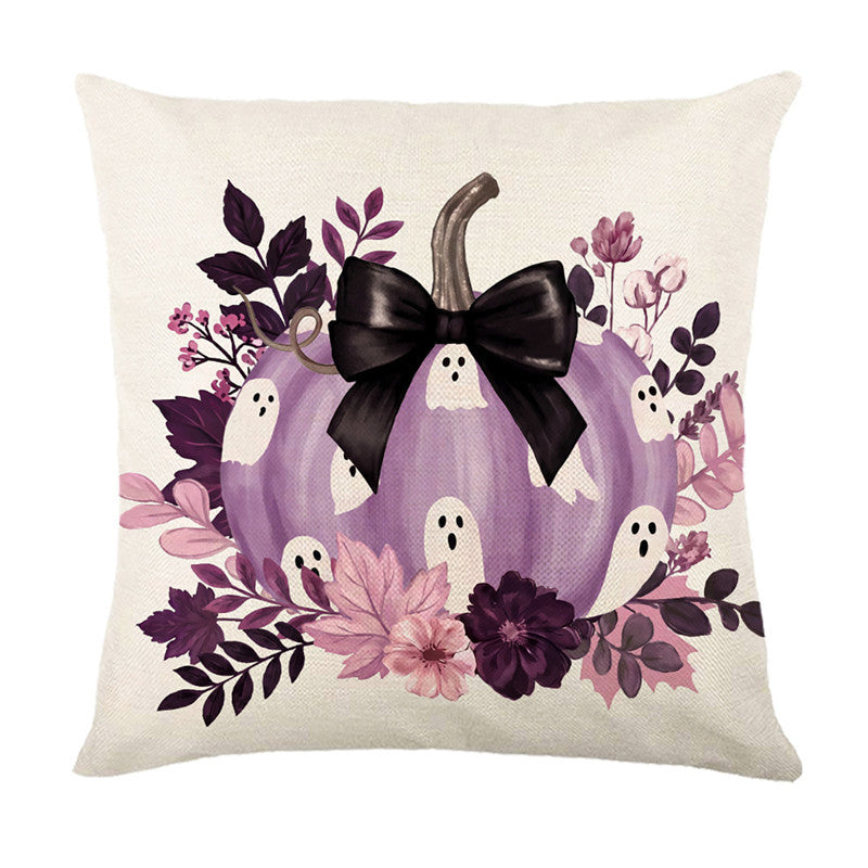 Halloween Ghost Cotton-Linen Square Throw Pillow Covers Set with Hidden Zipper