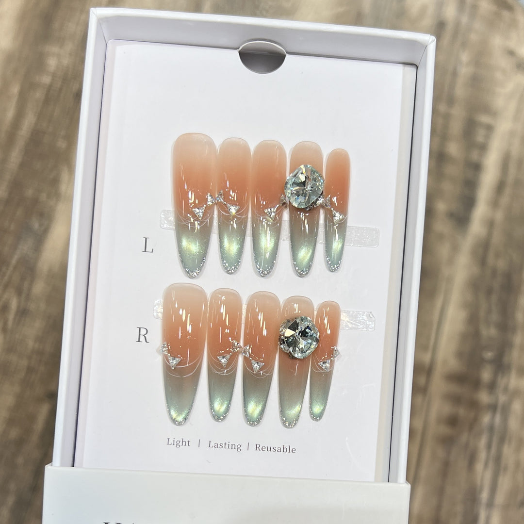 Elegant Stiletto Press-On Nail Art Set with Jewel Accents Stornfield
