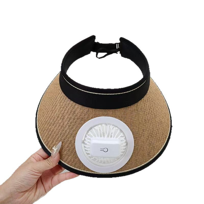 Air-cooled straw hat with detachable battery fan and elastic headband Stornfield