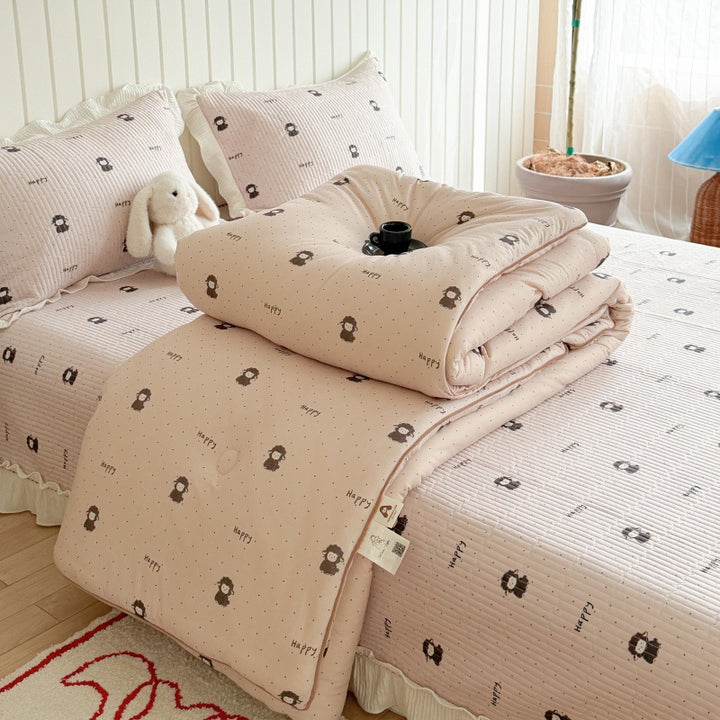 Quilted Cotton-Blend Light Comforter with Botanical Micro-Print and Contrast Piped Edge