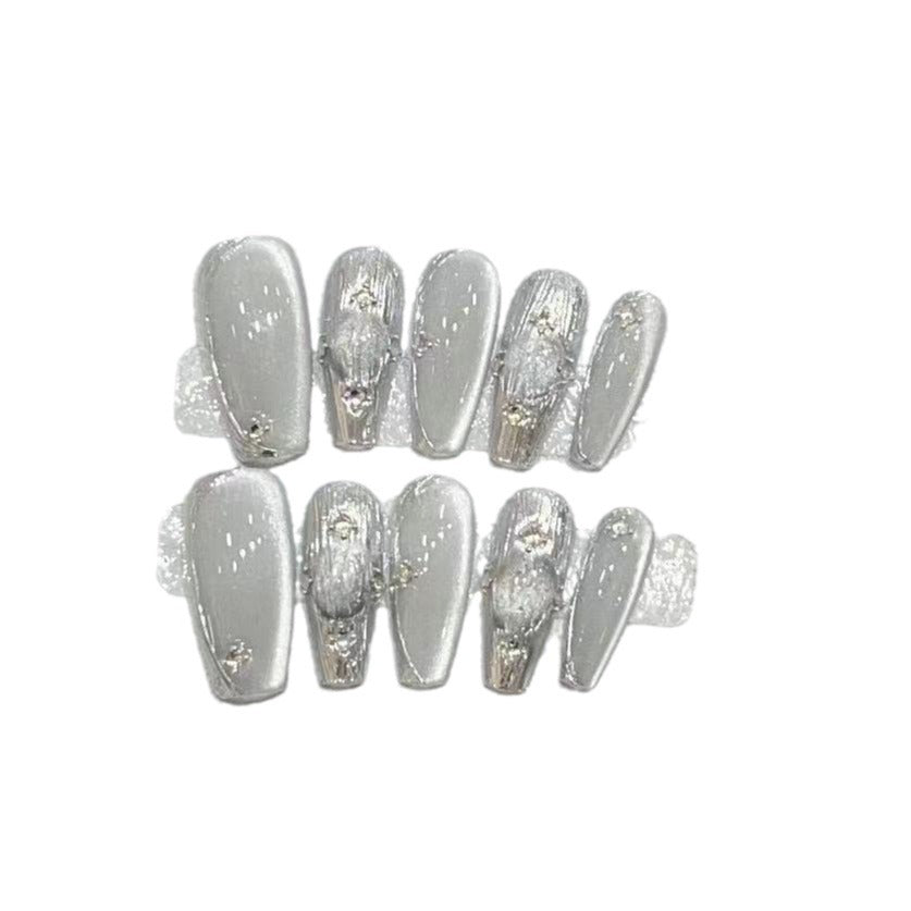 Elegant Press-On Nail Set with Metallic Finish Stornfield