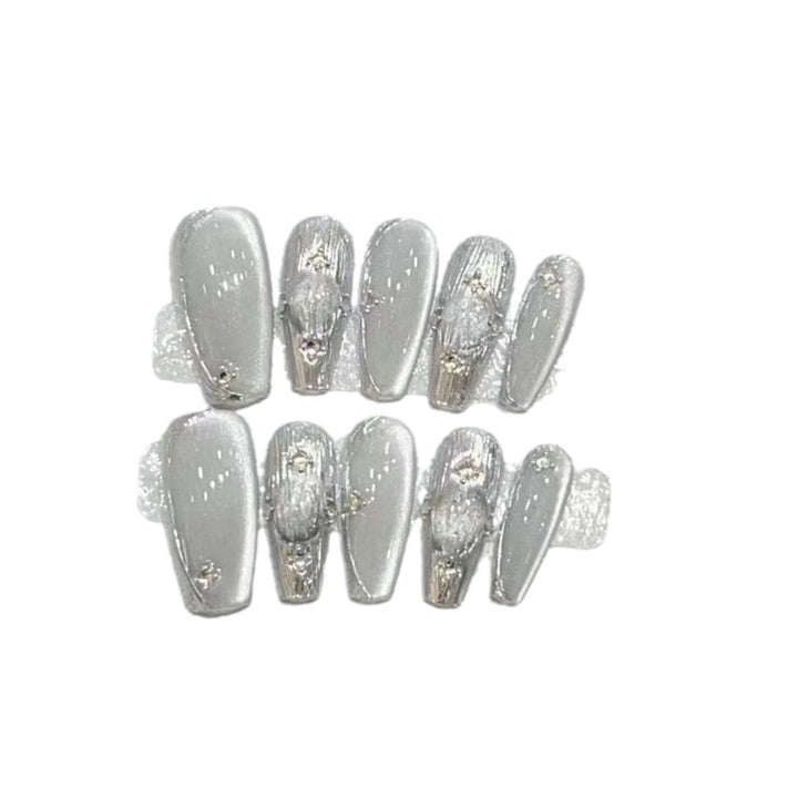 Elegant Press-On Nail Set with Metallic Finish Stornfield