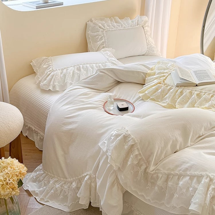 Ruffled Lace-Trim Duvet Cover, Sham & Bedskirt Ensemble