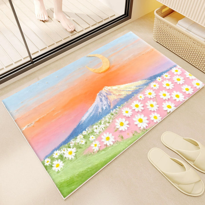 Floral Cloud-Patterned Bath Mat for Bathroom