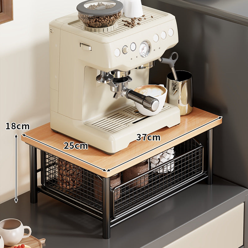 Compact Two-Basket Metal Mesh Countertop Organizer with Natural Wood Top