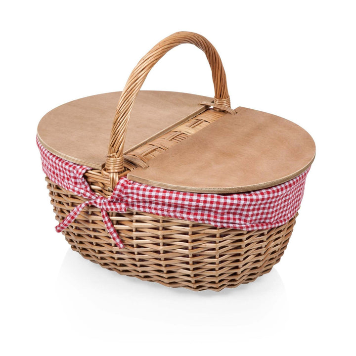 Women’s picnic basket with practical wooden lid and striped lining Stornfield
