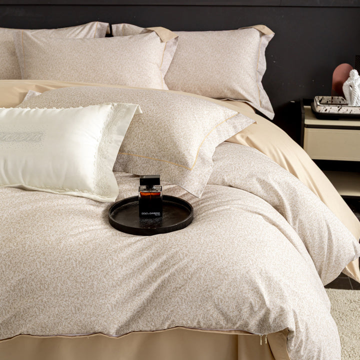 Luxurious cotton satin duvet cover set with watercolor flower pattern