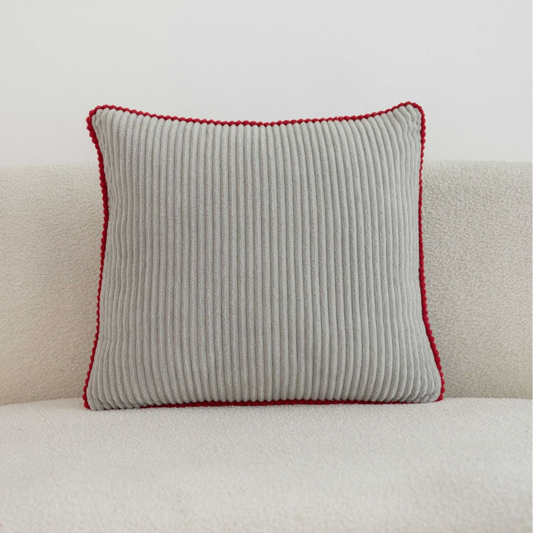 Ribbed Corduroy Square Throw Pillow with Scalloped Edge