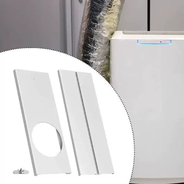 Unisex universal size portable air conditioner window ventilation plate adapter with circular exhaust cutout and adjustable sliding panel Stornfield
