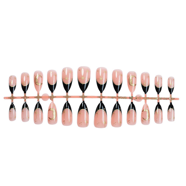 Nail extension set with elegant black-pink design and shiny accents Stornfield