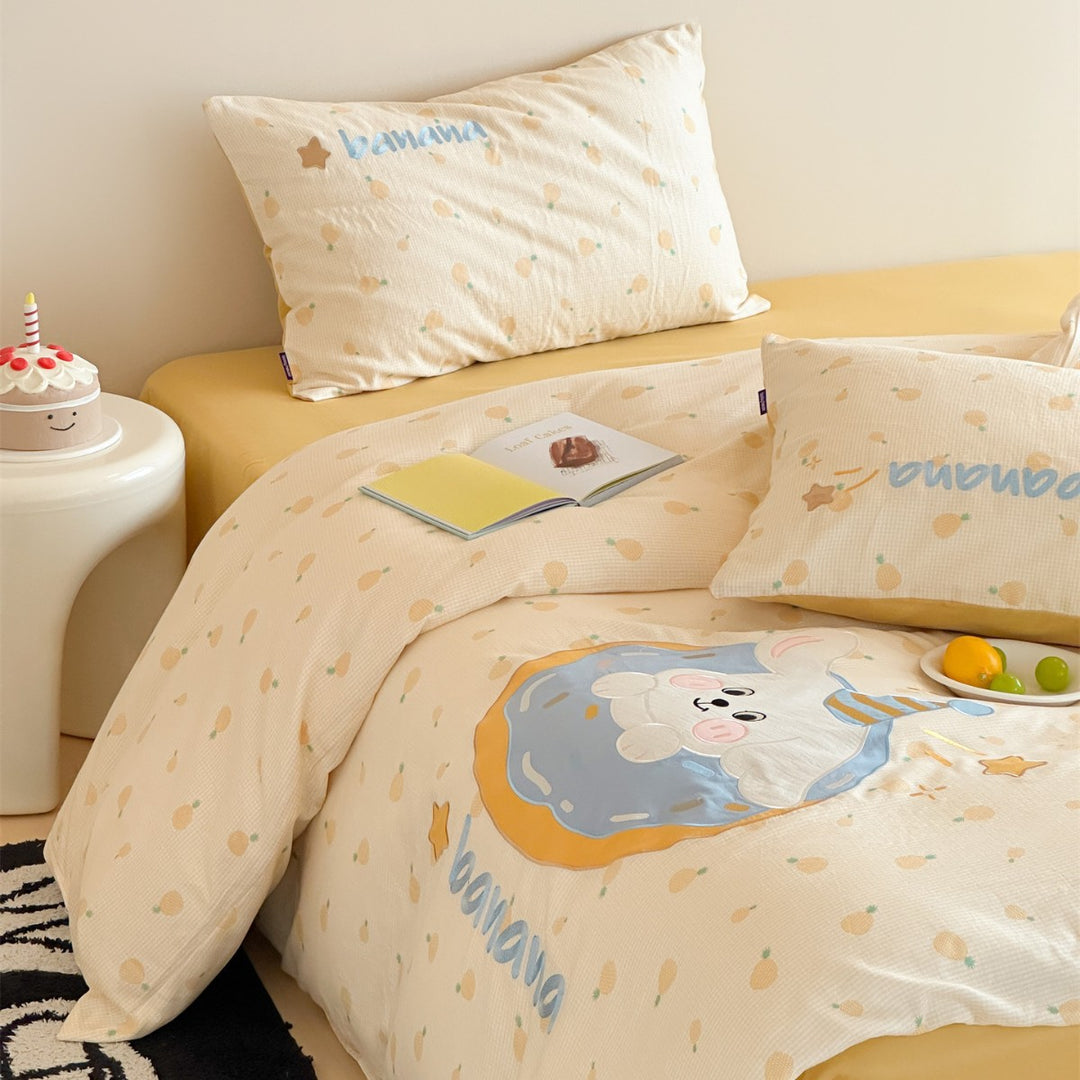 Kids Cartoon Rabbit Cotton Duvet Cover Set with 3D Ear Pillowcases