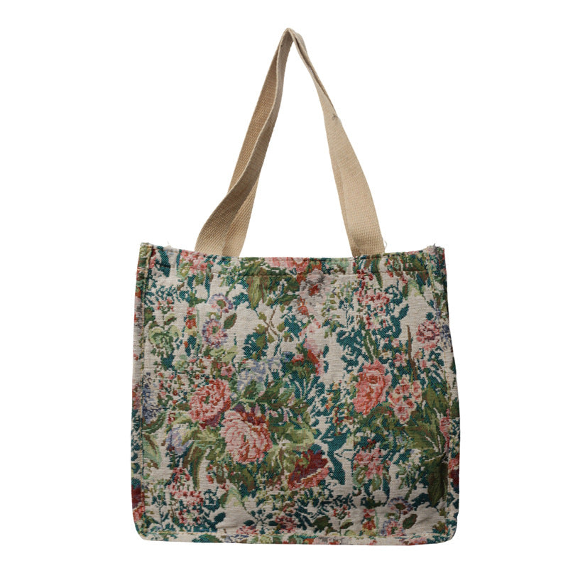 Floral Embroidered Tapestry Tote Bag