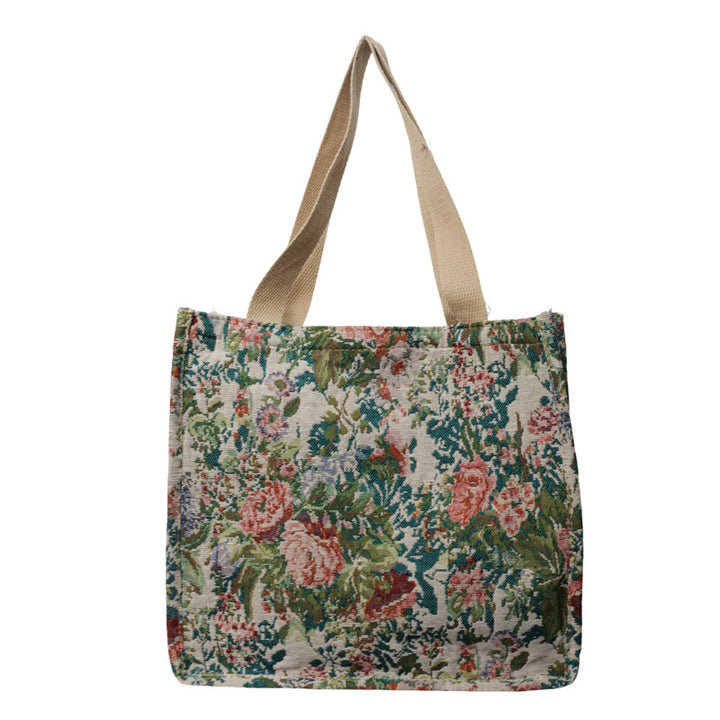 Floral Embroidered Tapestry Tote Bag