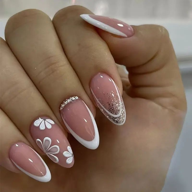 Elegant Floral Almond Nail Art Stornfield