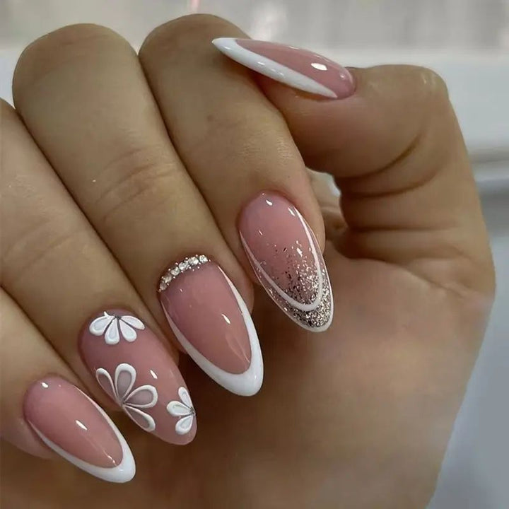 Elegant Floral Almond Nail Art Stornfield