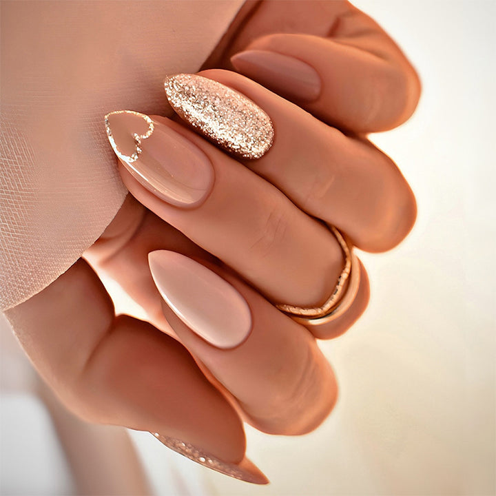 Acrylic nail set with heart and glitter design Stornfield