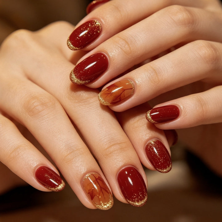 Elegant Fall-Themed Gel Nail Art Stornfield
