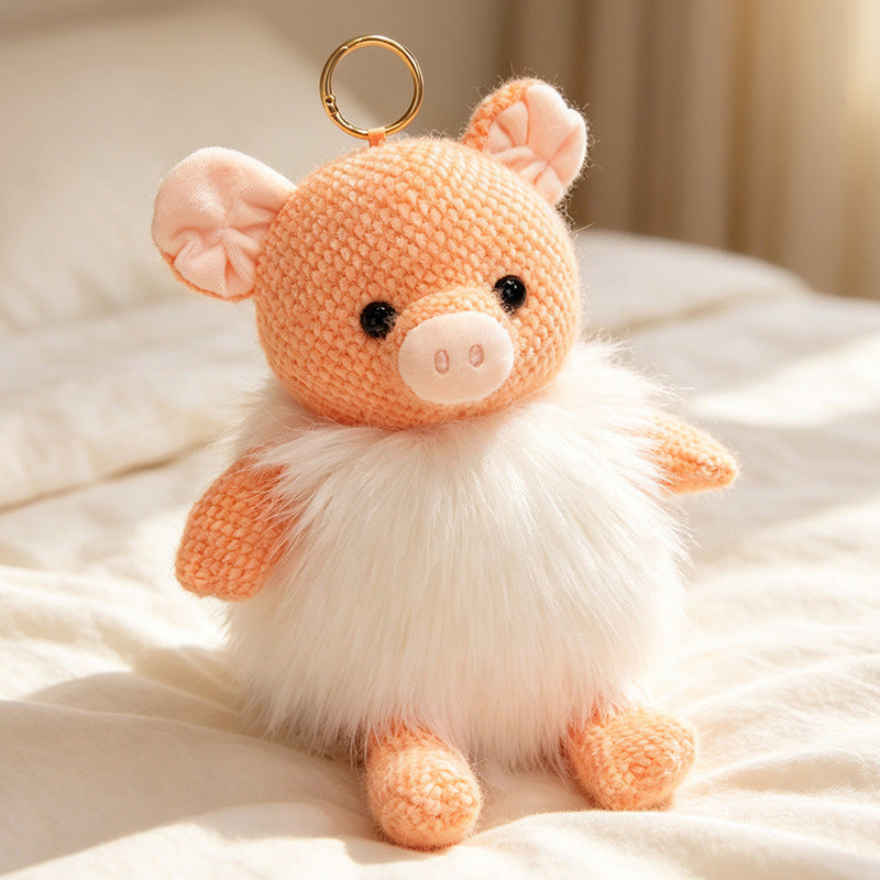 Plush Fluffy Monkey Bag Charm Keychain with Faux-Fur Body and Gold Ring Stornfield