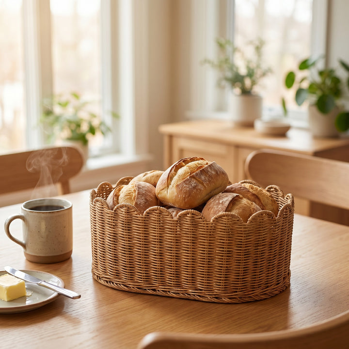 Rustic storage basket made of woven natural material Stornfield