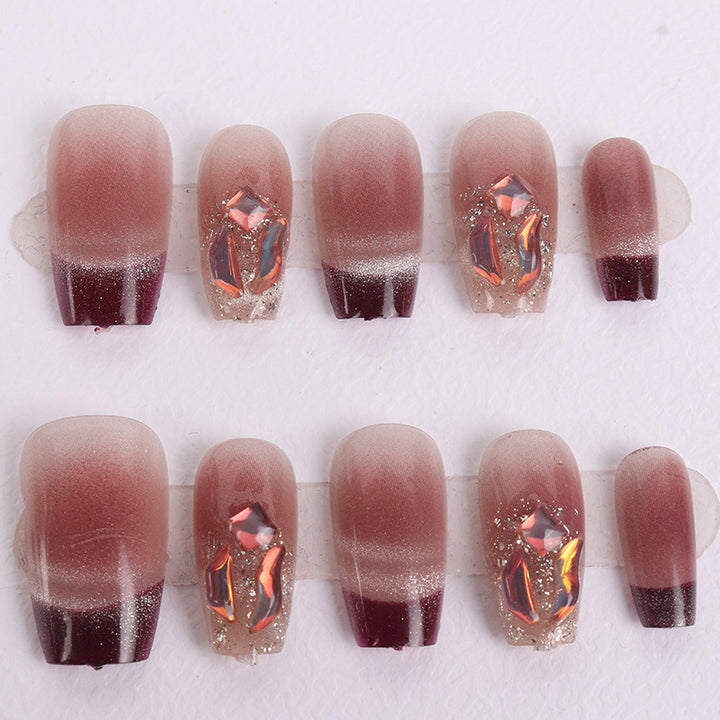 Glossy Gradient Press-On Nail Art Set with Decorative Accents Stornfield