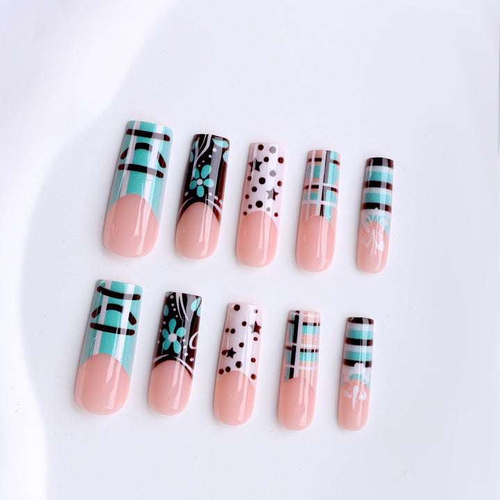 Artificial nails with creative geometric and floral design Stornfield