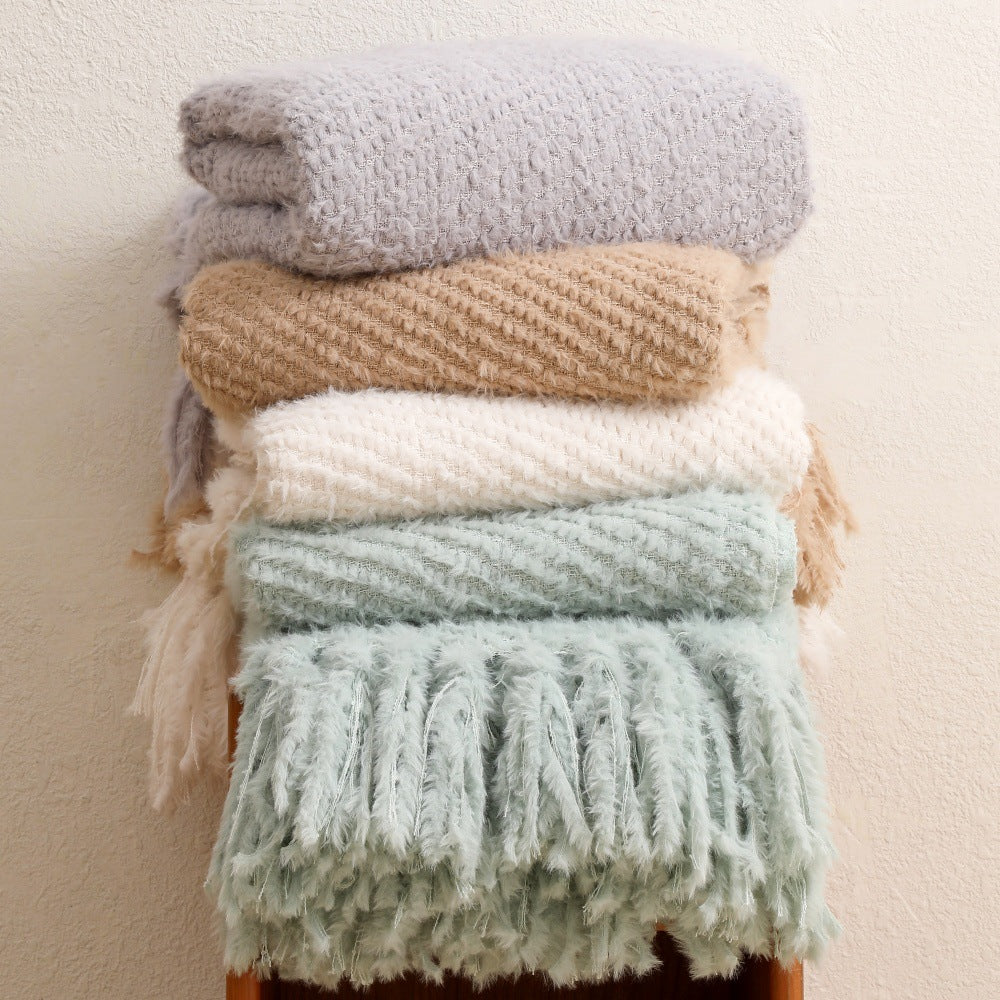 Women's knitted blanket with softest fleece and decorative fringes Stornfield