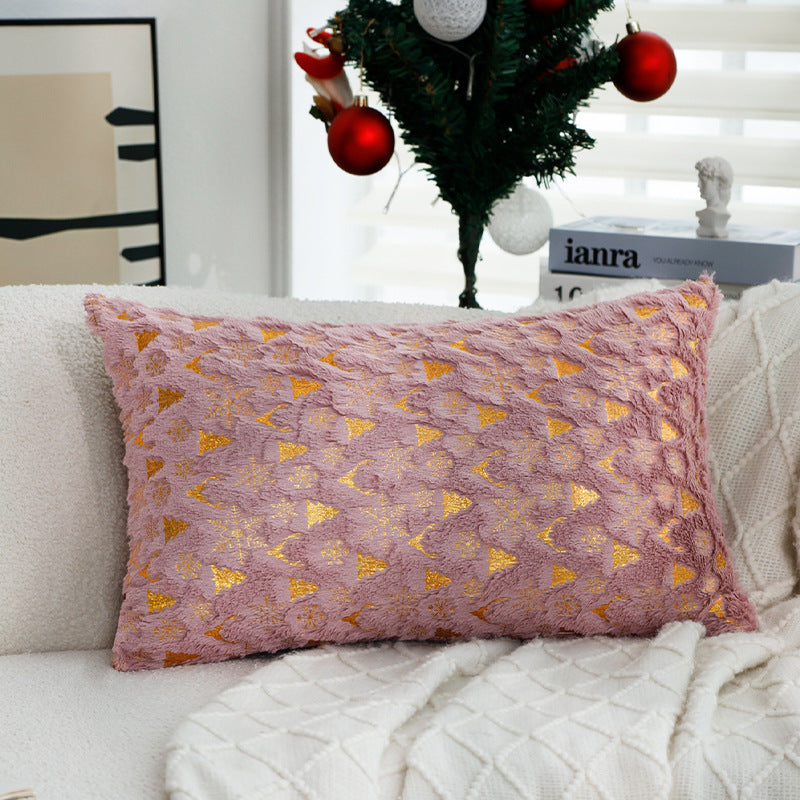 Square festive velvet cushion cover with golden Christmas applique Stornfield