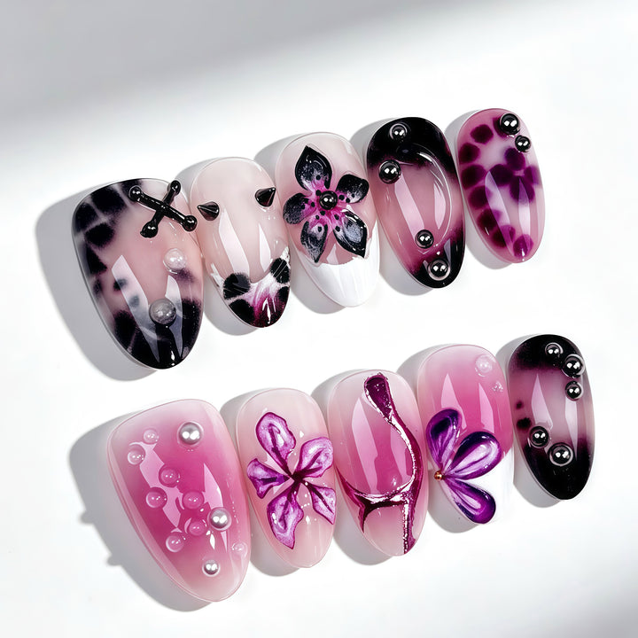 Artistic Floral Themed Press-On Nail Collection