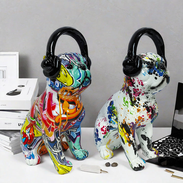 Creative Bulldog Sculpture with Headphones Stornfield