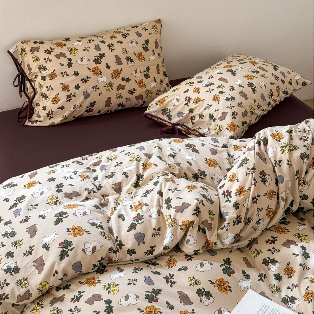 Cotton Percale Duvet Cover Set with Corner Ties and Pillowcases